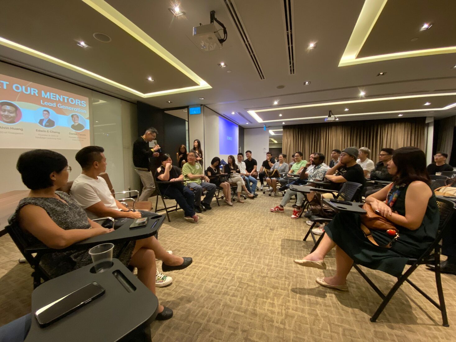 Professionals discussing ideas in a facilitated session